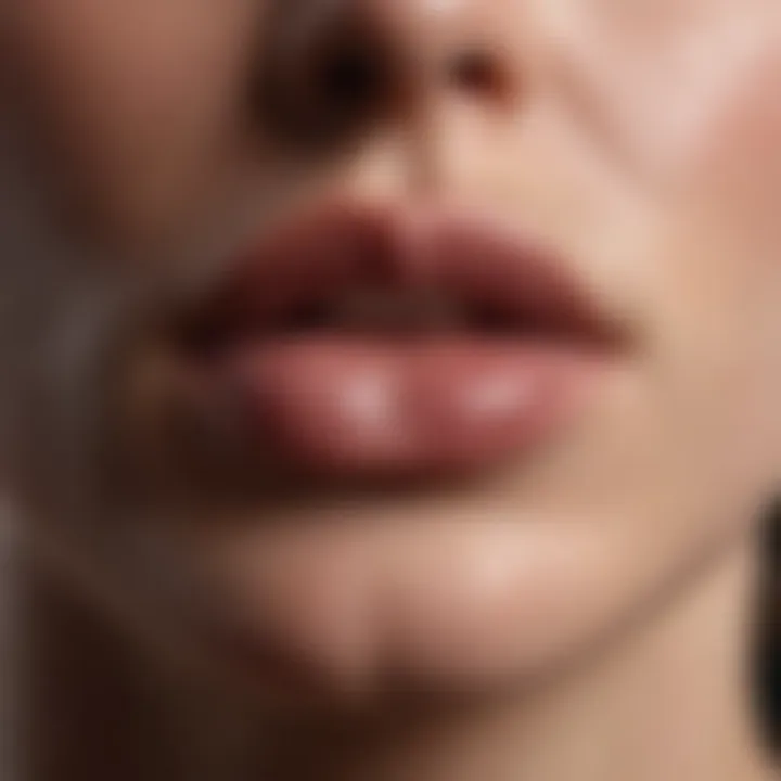 A close-up of dry and chapped lips highlighting the texture