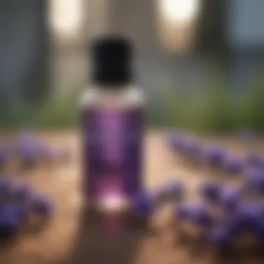 Soothing Lavender Essential Oil Remedy Aromatic lavender essential oil bottle with lavender flowers
