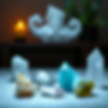 A serene setting featuring crystals used for meditation and relaxation.