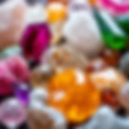 A close-up view of various colorful crystals showcasing their unique textures and hues.