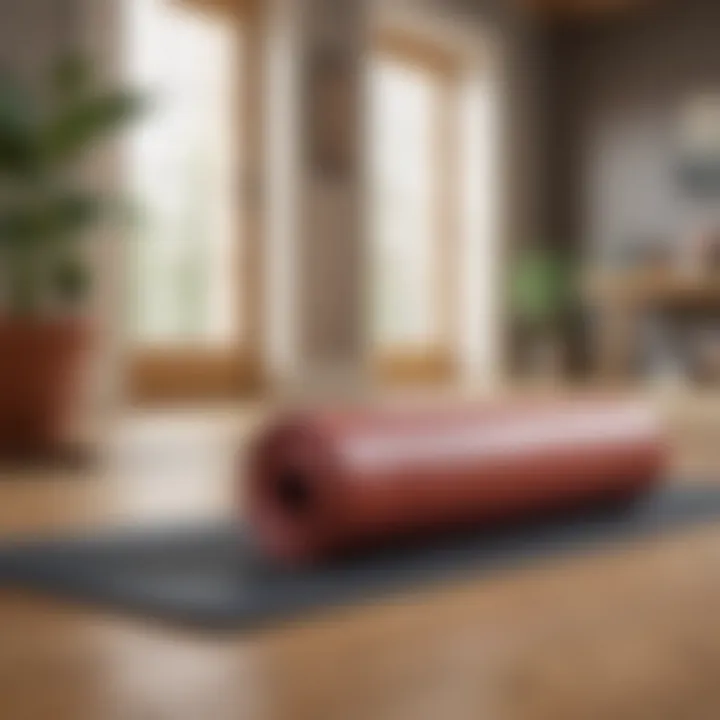 High-quality yoga mat on a hardwood floor