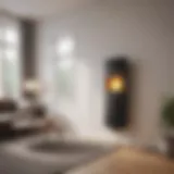Modern sleek wall-mounted electric heater in living room
