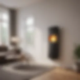 Modern sleek wall-mounted electric heater in living room