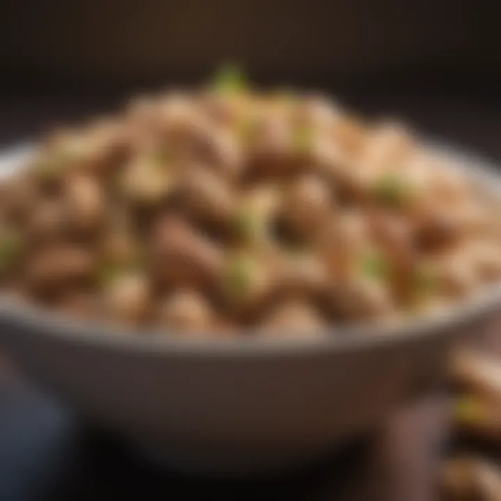 A bowl of mixed nuts featuring pistachios as a prominent ingredient