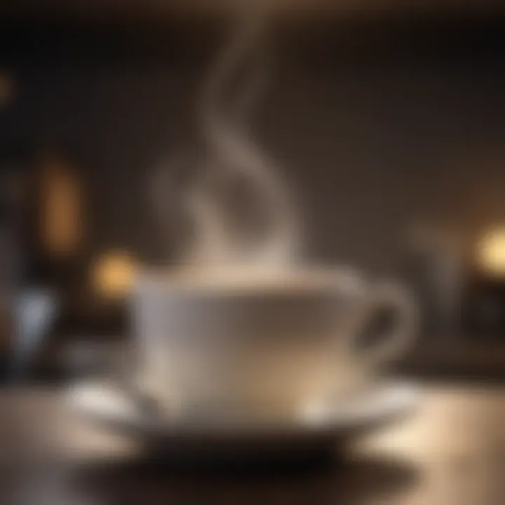 Close-up of a steaming cup of espresso