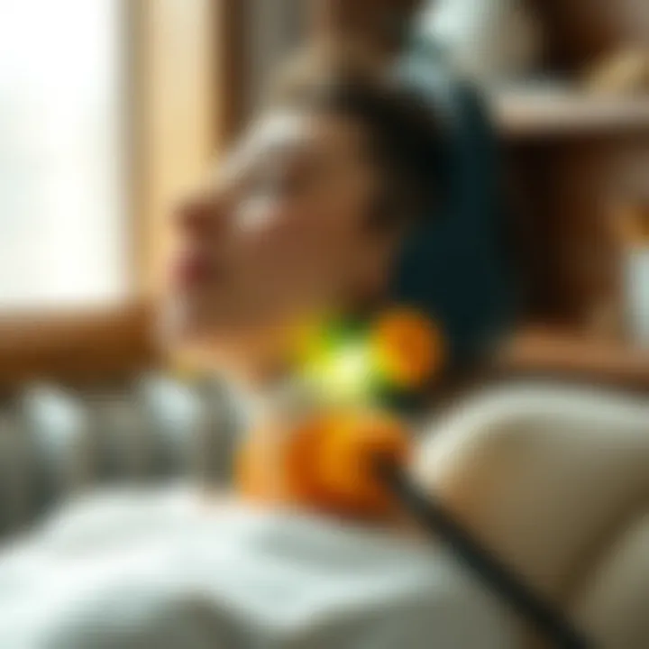 Experiencing Neck Relief with Cervical Traction User experiencing neck relief with cervical traction apparatus