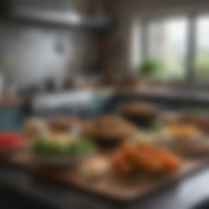 A serene kitchen environment featuring a selection of alkaline foods neatly arranged.