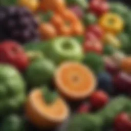 Vibrant spread of alkaline fruits and vegetables showcasing their colorful variety.