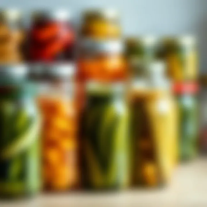 Colorful Assortment of Pickles An array of colorful homemade pickles in jars