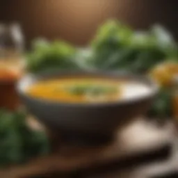 A vibrant spread of collagen-rich foods including bone broth and leafy greens