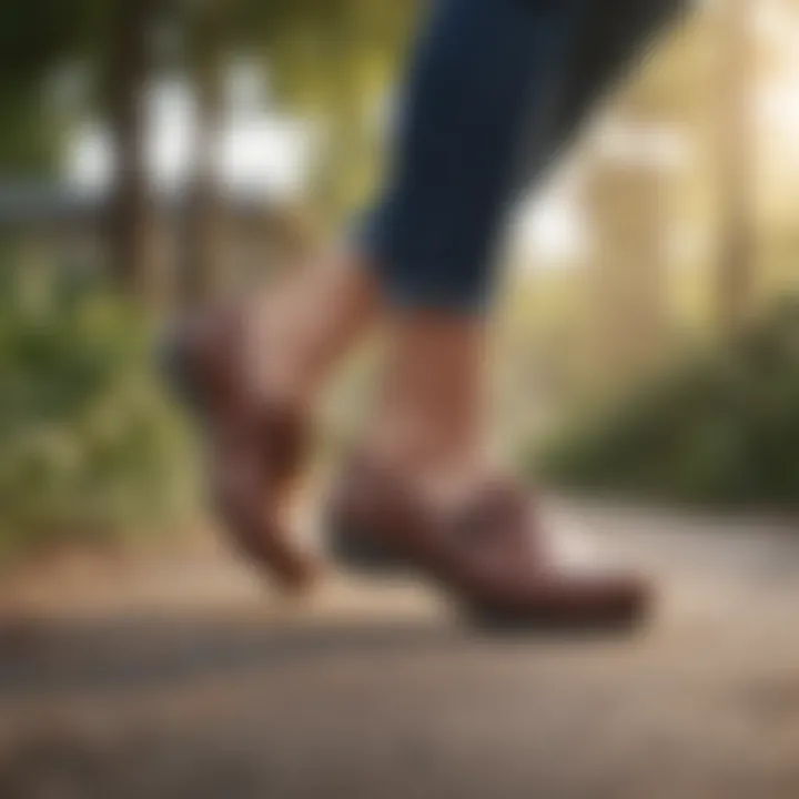 A woman's feet comfortably resting in Dansko walking shoes