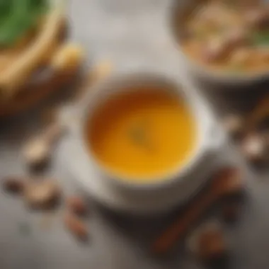 Rich Golden Bone Broth A bowl of rich, golden bone broth showcasing its texture and color