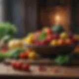 A vibrant assortment of fresh vegetables and fruits on a wooden table