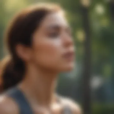 Woman practicing deep breathing exercise in a serene setting