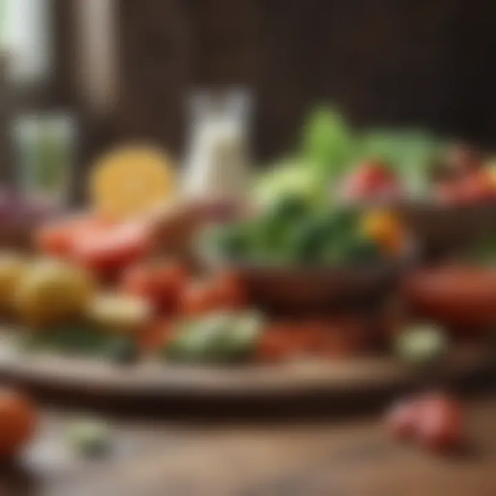 Fresh vegetables and fruits on a wooden table