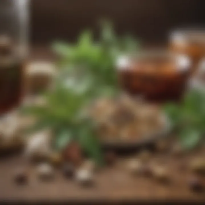 A close-up view of various herbal supplements that support immune health.