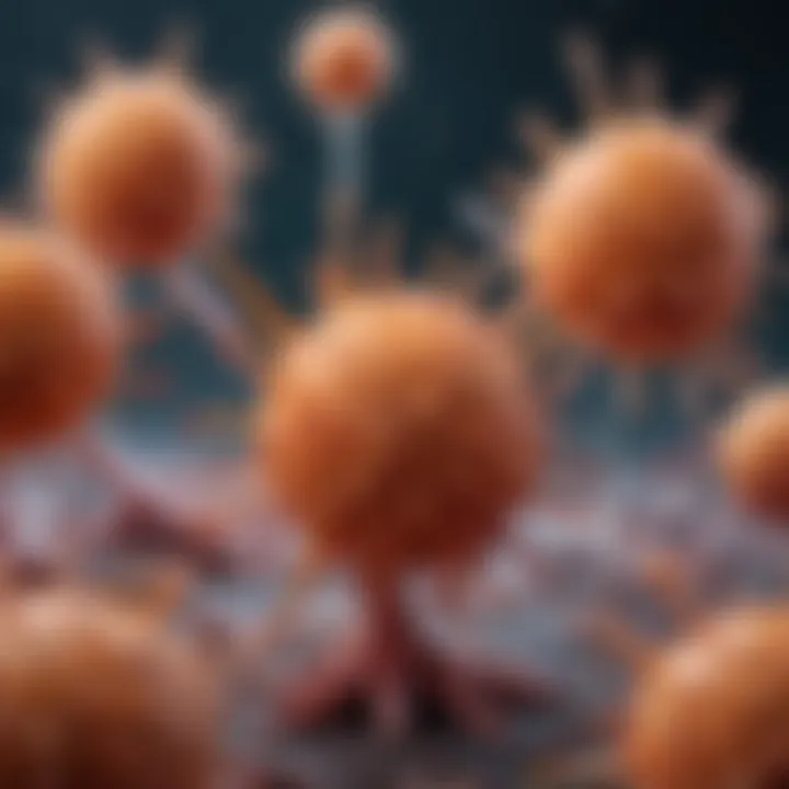 A scientific representation of immune cells interacting with pathogens, emphasizing the body's defense mechanisms.