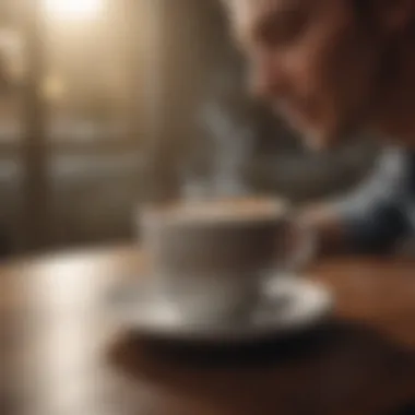 Person enjoying a cup of decaf coffee in a serene environment