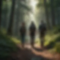 Couple hiking through lush forest