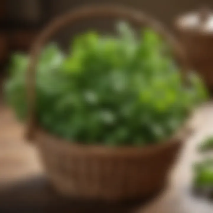 A colorful mix of fresh herbs such as cilantro, parsley, and basil in a basket