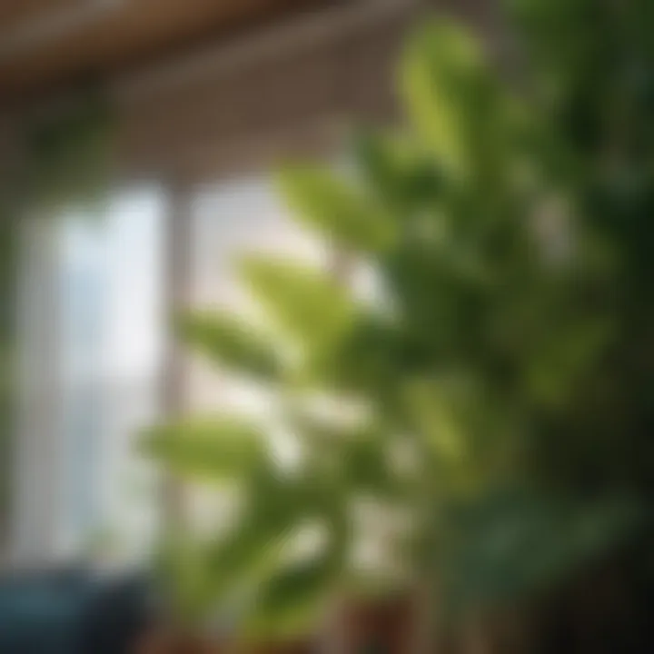 Close-up of vibrant green plant leaves in a sunlit room