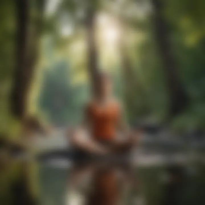 A serene setting with a person meditating among nature, promoting holistic wellness