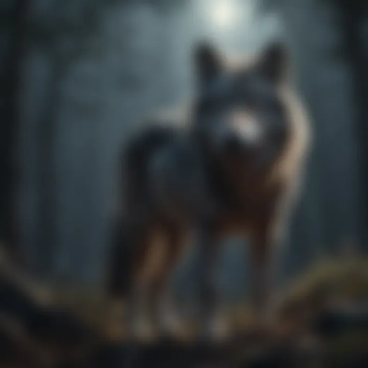 Illustration depicting a mysterious wolf under the moonlight