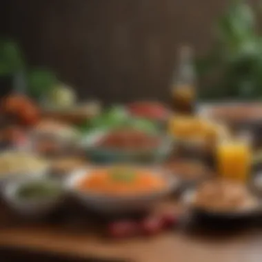 Nutrient-Dense Choices for Fasting An array of nutrient-dense foods arranged aesthetically on a table.