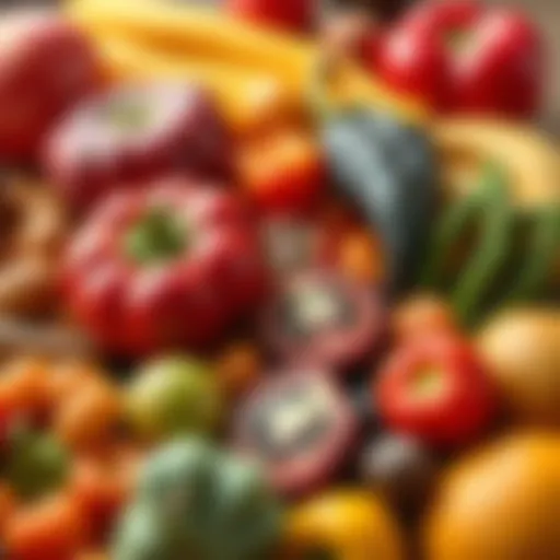 An assortment of colorful fruits and vegetables high in fiber
