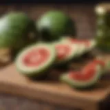 Bitter melon slices on a wooden cutting board