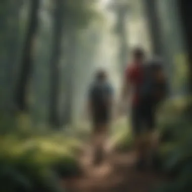 A couple hiking in a lush forest