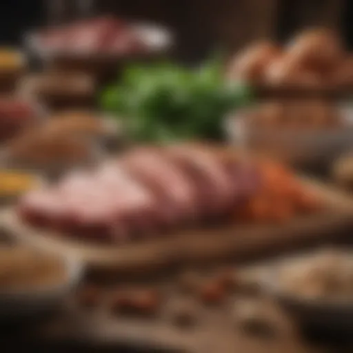 Vibrant assortment of high protein foods including meats and legumes