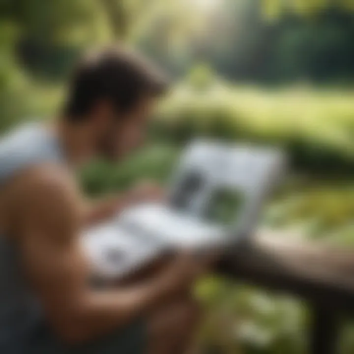 An individual engrossed in reading a wellness book surrounded by nature