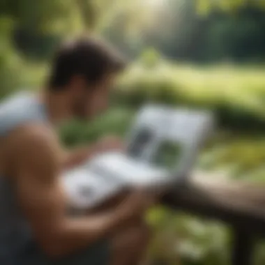 Connecting with Nature Through Reading An individual engrossed in reading a wellness book surrounded by nature