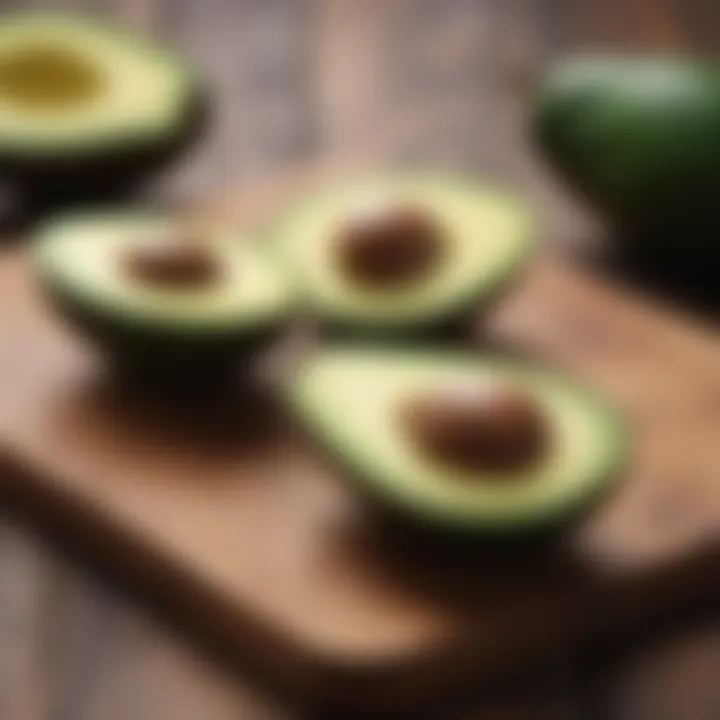 Avocado slices on a wooden board