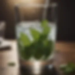 A serene glass of water with fresh mint leaves, symbolizing hydration during fasting.