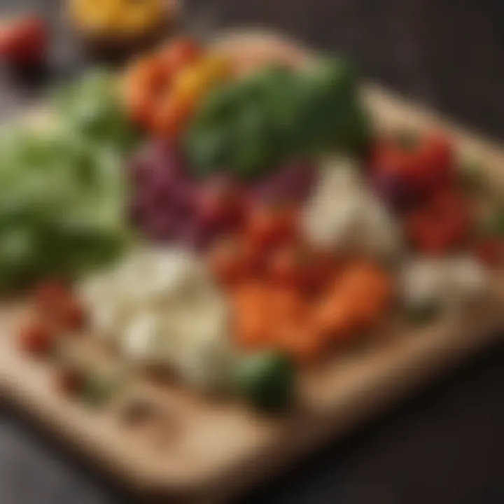 Fresh vegetables assortment on a wooden cutting board