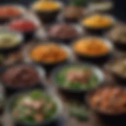 A vibrant assortment of organic ready-made meals showcasing fresh ingredients.