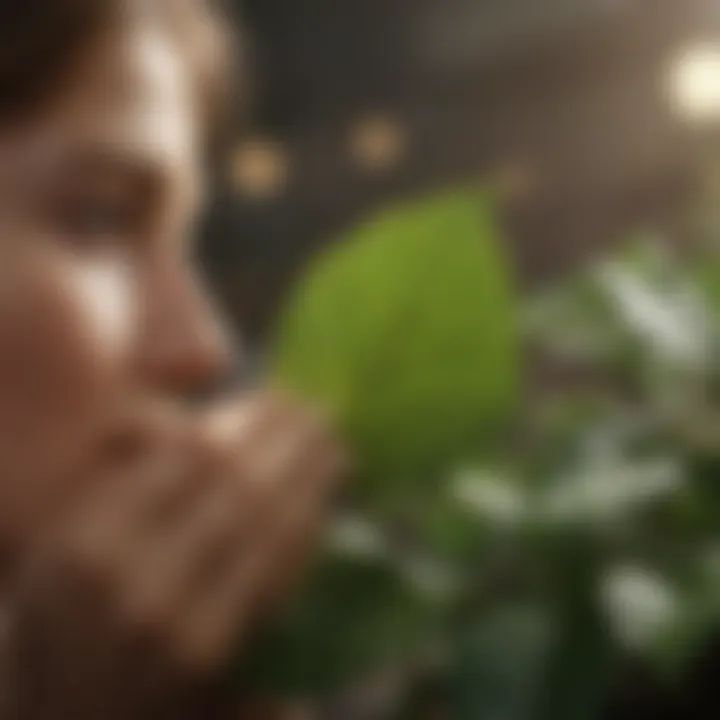 Person tending to crinkly leaf plants, highlighting plant care and its benefits