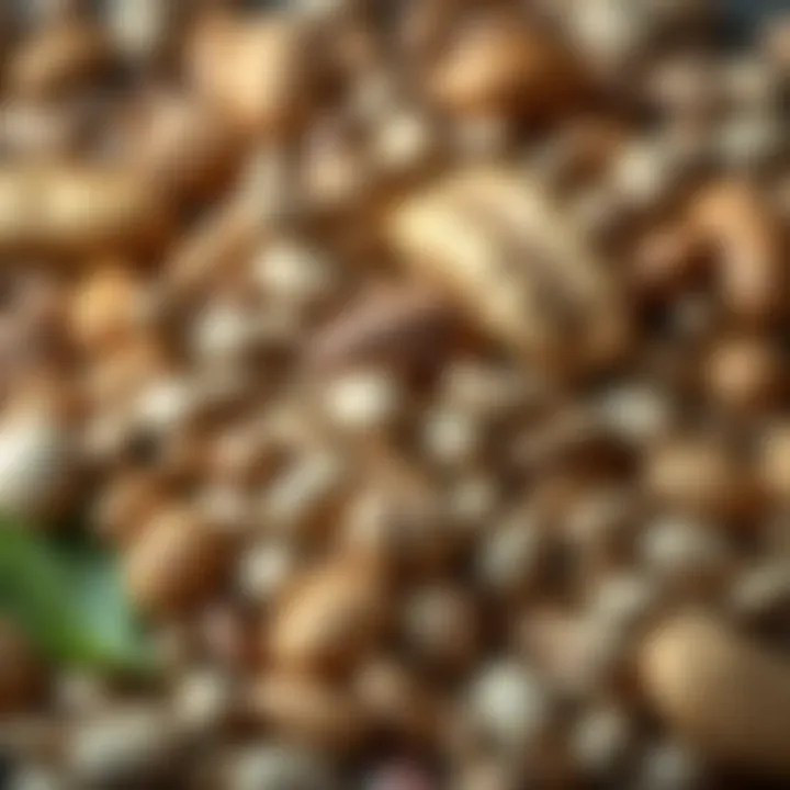 An artistic arrangement of assorted nuts and seeds highlighting their health benefits.