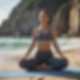 Woman practicing yoga poses on a beach
