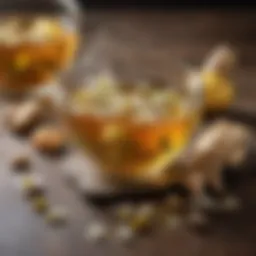 A calming herbal tea blend featuring ginger, turmeric, and chamomile known for their anti-inflammatory properties.