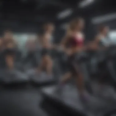 A diverse group exercising on motorless treadmills, highlighting varied fitness levels