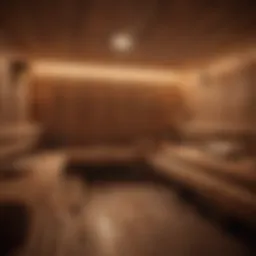 A serene sauna environment showcasing natural wood and soft lighting