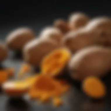 Understanding Turmeric's Anti-Inflammatory Mechanisms An artistic representation of turmeric's anti-inflammatory properties illustrated with molecular structures.