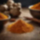 Vibrant turmeric root and curcumin powder showcasing their rich color and texture.