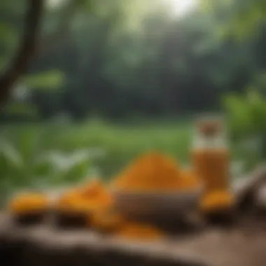 Turmeric Supplements: Embracing Natural Wellness A serene setting depicting turmeric supplements surrounded by nature.
