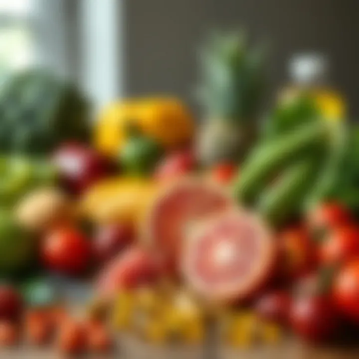 Vibrant Antioxidant Sources A vibrant assortment of antioxidant-rich fruits and vegetables arranged elegantly.