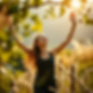 Embracing Wellness A serene setting depicting a person enjoying a healthy lifestyle, surrounded by nature.