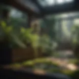 A sophisticated indoor garden illuminated by artificial sunlight